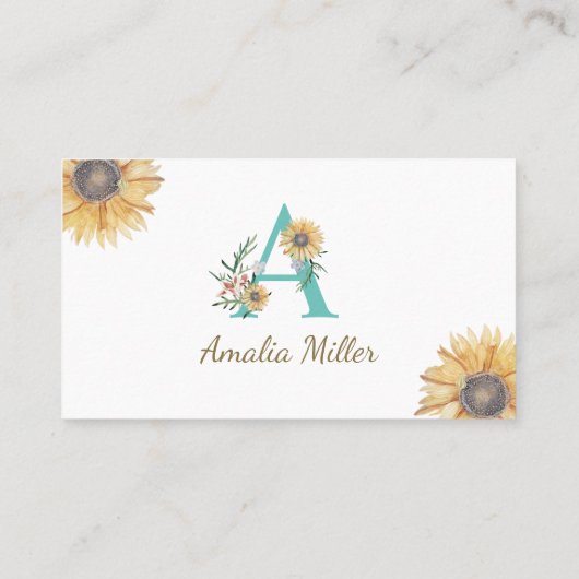 モノグラムひまわり名刺ティール（緑がかった色）金ゴールド 名刺 (裏面)