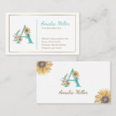 モノグラムひまわり名刺ティール(緑がかった色)金ゴールド 名刺 (正面/裏面)