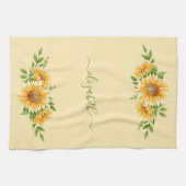 モノグラムひまわり花イエローグリーンフローラ花 キッチンタオル (横)