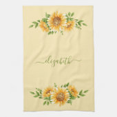 モノグラムひまわり花イエローグリーンフローラ花 キッチンタオル (縦)