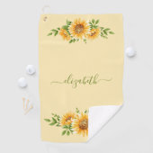 モノグラムひまわり花イエローグリーンフローラ花 ゴルフタオル (インサイチュ)