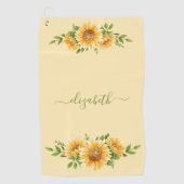 モノグラムひまわり花イエローグリーンフローラ花 ゴルフタオル (正面)