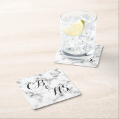 モノグラムまたはイニシャルの大理石効果 スクエアペーパーコースター (インサイチュ)