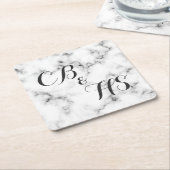 モノグラムまたはイニシャルの大理石効果 スクエアペーパーコースター (アングル)
