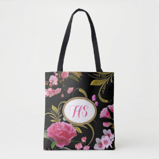 モノグラムまたはカスタムの文字のピンクの花 トートバッグ