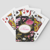モノグラムまたはカスタム文字ピンクの花 トランプ (裏面)
