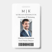 モノグラムまたはロゴの追加ビジネスバーコードフォト バッジ (正面)