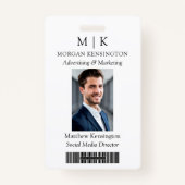 モノグラムまたはロゴの追加ビジネスバーコードフォト バッジ (正面)