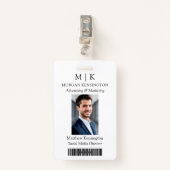 モノグラムまたはロゴの追加ビジネスバーコードフォト バッジ (正面クリップ)