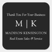 モノグラムまたはロゴの追加ビジネスブラックステッカー スクエアシール (正面)