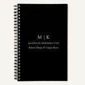 モノグラムまたはロゴの追加ビジネスブラック ノートブック (正面)