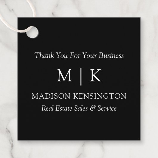 モノグラムまたはロゴの追加ビジネスブラック フェイバータグ (正面)