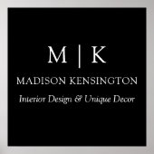 モノグラムまたはロゴの追加ビジネスブラック ポスター (正面)