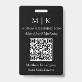 モノグラムまたはロゴの追加ビジネスブラックQRコード バッジ (Front)