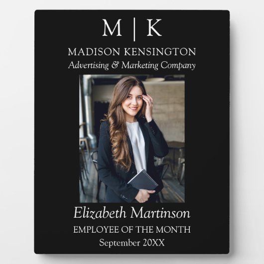 モノグラムまたはロゴの追加ビジネス従業員表彰デスク フォトプラーク (正面)