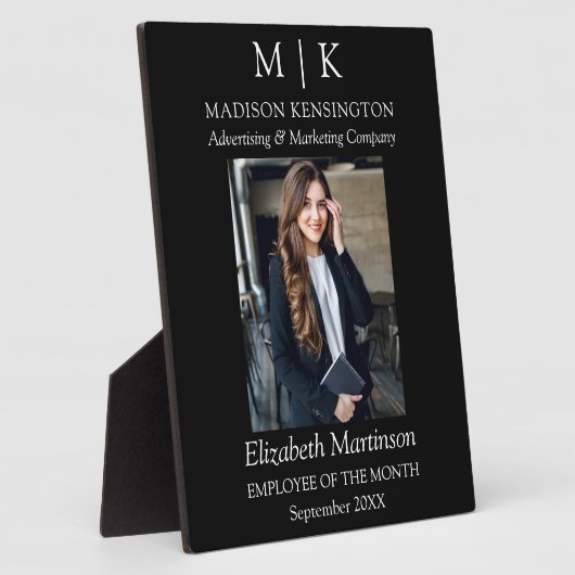 モノグラムまたはロゴの追加ビジネス従業員表彰デスク フォトプラーク (側面)