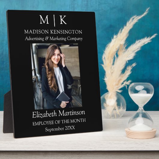 モノグラムまたはロゴの追加ビジネス従業員表彰デスク フォトプラーク (側面)