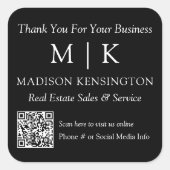 モノグラムまたはロゴの追加ビジネス感謝QRコード スクエアシール (正面)