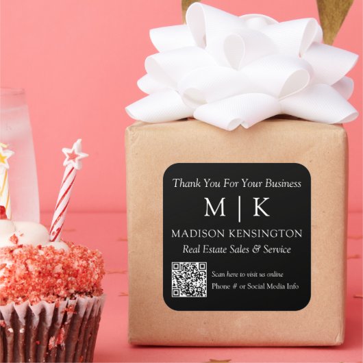 モノグラムまたはロゴの追加ビジネス感謝QRコード スクエアシール (パーティー)