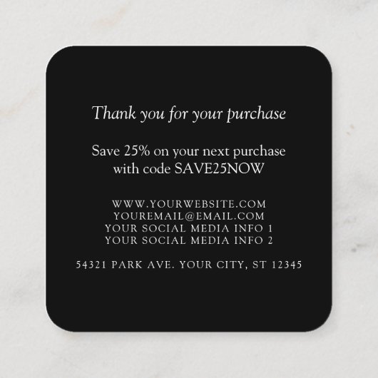 モノグラムまたはロゴの追加ビジネス手作りの挿入カード スクエア名刺 (裏面)