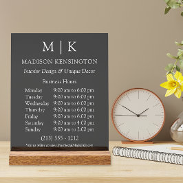 モノグラムまたはロゴの追加ビジネス時間ブラック アクリルサイン