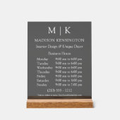 モノグラムまたはロゴの追加ビジネス時間ブラック アクリルサイン (正面)