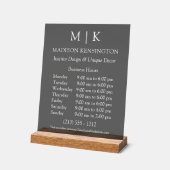 モノグラムまたはロゴの追加ビジネス時間ブラック アクリルサイン (傾斜)