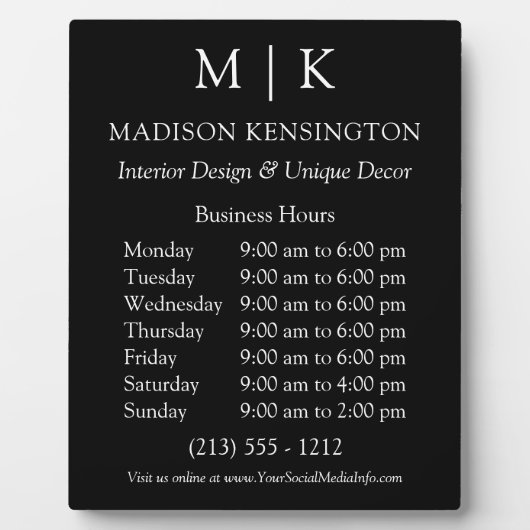 モノグラムまたはロゴの追加ビジネス時間ブラック フォトプラーク (正面)