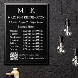 モノグラムまたはロゴの追加ビジネス時間ブラックQRコード ポスター