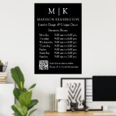 モノグラムまたはロゴの追加ビジネス時間ブラックQRコード ポスター (ホームオフィス)