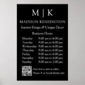 モノグラムまたはロゴの追加ビジネス時間ブラックQRコード ポスター (正面)