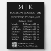 モノグラムまたはロゴの追加ビジネス時間QRコードブラック フォトプラーク (正面)