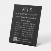 モノグラムまたはロゴの追加ビジネス時間QRコードブラック 台座サイン (正面)