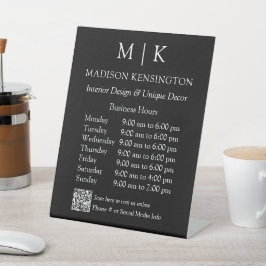 モノグラムまたはロゴの追加ビジネス時間QRコードブラック 台座サイン