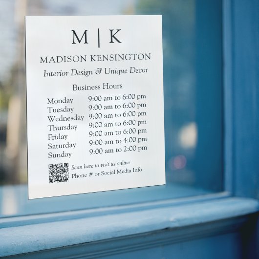 モノグラムまたはロゴの追加ビジネス時間QRコード ウィンドウサイン