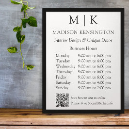 モノグラムまたはロゴの追加ビジネス時間QRコード ポスター