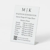 モノグラムまたはロゴの追加ビジネス時間QRコード 台座サイン (正面)