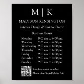 モノグラムまたはロゴの追加ビジネス時間QRスモールブラック ポスター (正面)