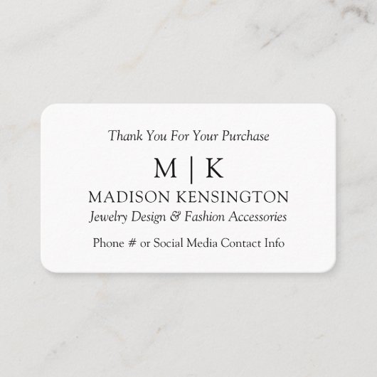 モノグラムまたはロゴの追加ビジネス郵送カードの挿入 名刺 (正面)