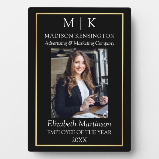 モノグラムまたはロゴの追加ビジネス金ゴールド従業員デスク フォトプラーク (正面)