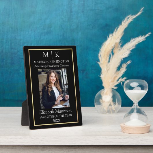 モノグラムまたはロゴの追加ビジネス金ゴールド従業員デスク フォトプラーク (側面)