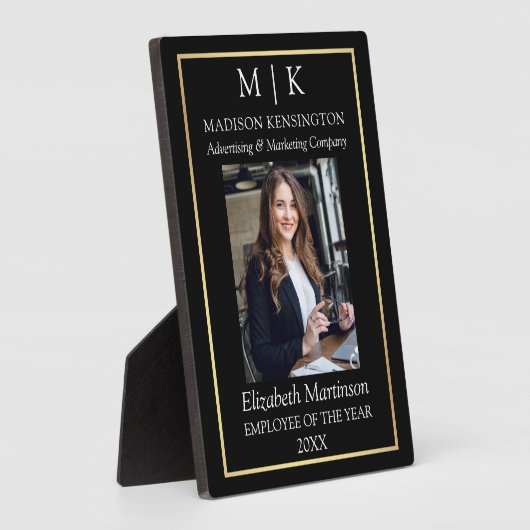 モノグラムまたはロゴの追加ビジネス金ゴールド従業員デスク フォトプラーク (側面)