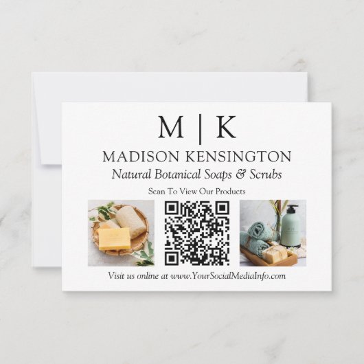 モノグラムまたはロゴの追加ビジネス2写真QRコード カード (正面)