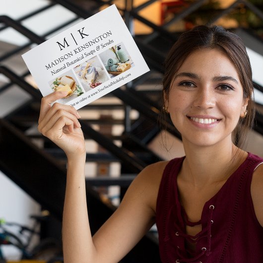 モノグラムまたはロゴの追加ビジネス3枚の写真 カード