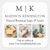 モノグラムまたはロゴの追加ビジネス3枚の写真 スクエアシール (正面)