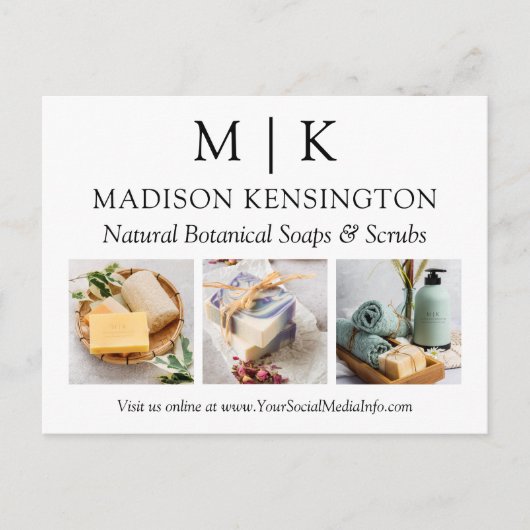 モノグラムまたはロゴの追加ビジネス3枚の写真 ポストカード (正面)