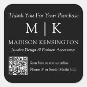 モノグラムまたはロゴの追加ビジネスQRコードブラック スクエアシール (正面)