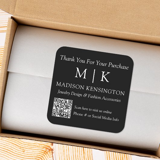 モノグラムまたはロゴの追加ビジネスQRコードブラック スクエアシール