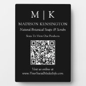 モノグラムまたはロゴの追加ビジネスQRコードブラック フォトプラーク (正面)