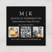 モノグラムまたはロゴの追加ビジネスQRコード2写真 スクエア名刺 (正面)